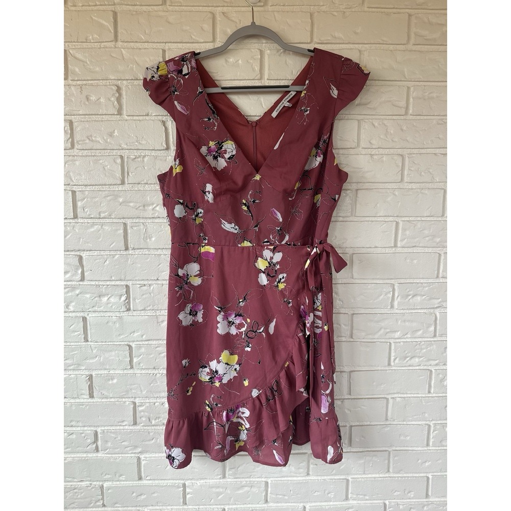 COLLECTIVE CONCEPTS Dress Women's L Pink Floral Wrap Skirt Ruffle Detail